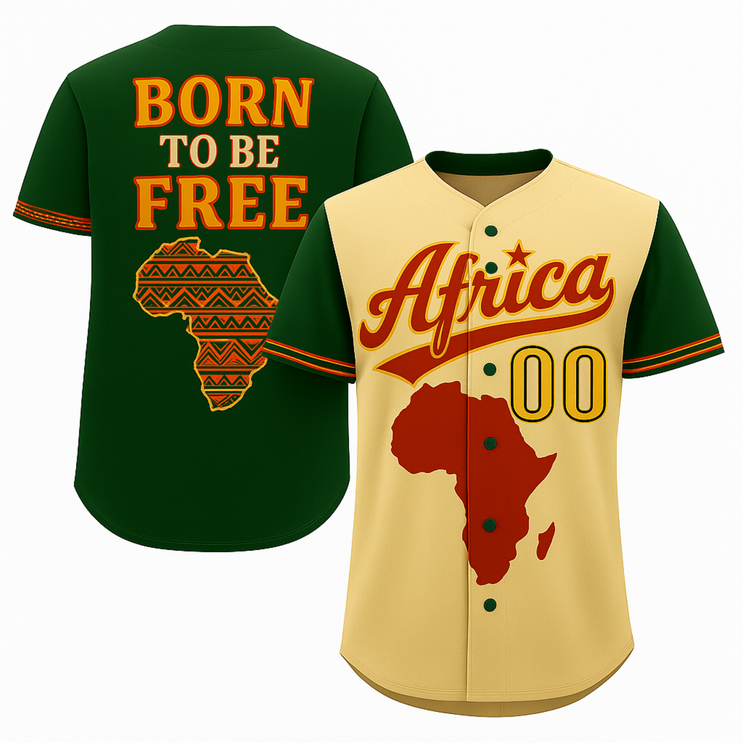 Pro Threads Originals Green-Cream Red Baseball Jersey "Africa"