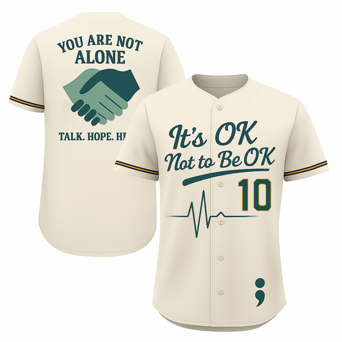 Pro Threads Originals White-Green Baseball Jersey "It’s Ok Not To Be Ok"