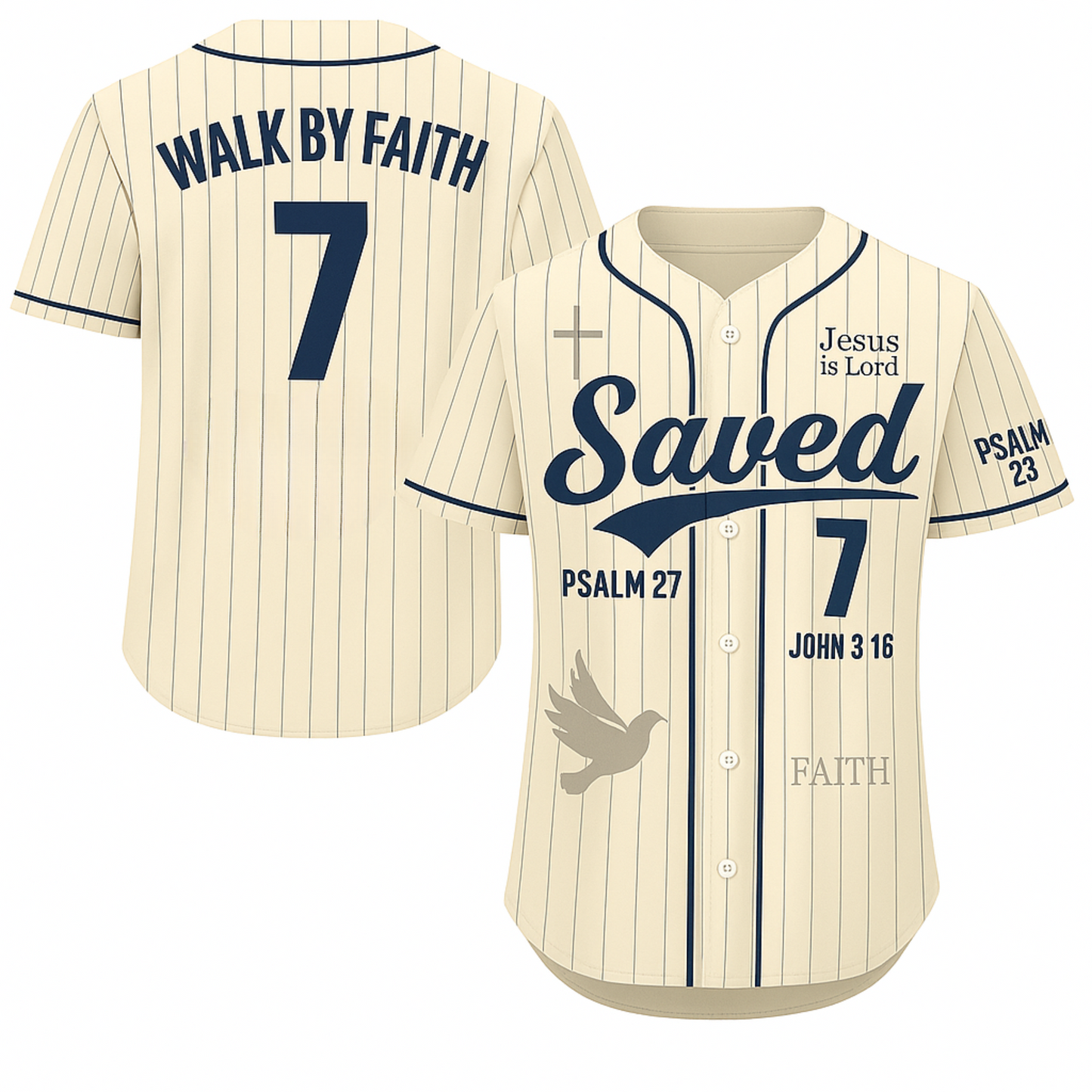 Pro Threads Originals Cream-Blue Baseball Jersey "Saved"