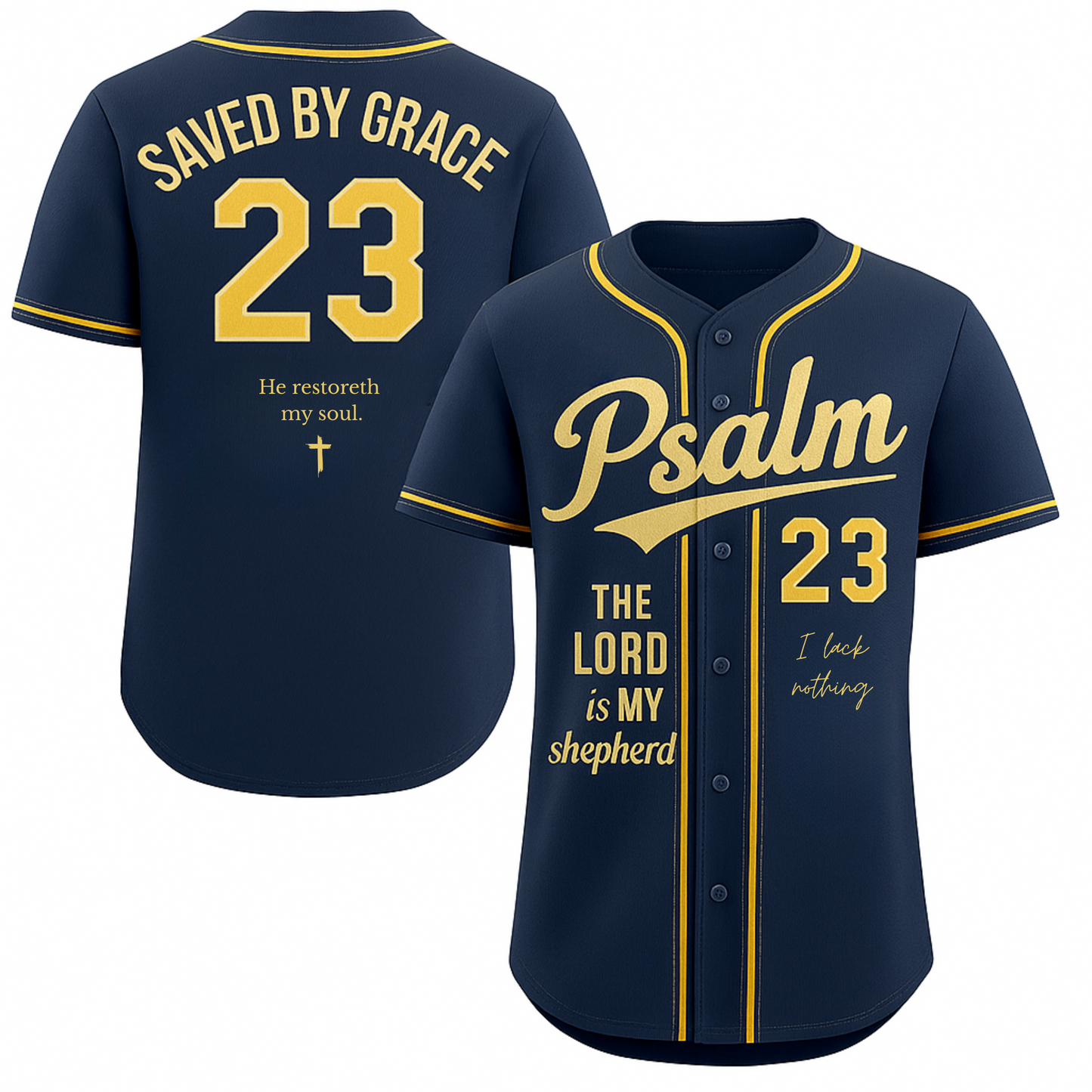 Pro Threads Originals Blue-Yellow Baseball Jersey "Psalm 23"