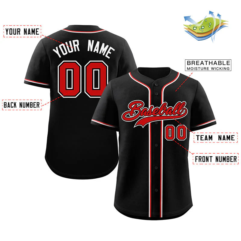 Custom Black Red-White Classic Style Authentic Baseball Jersey