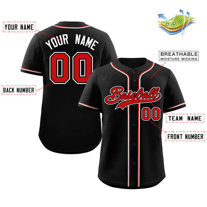 Custom Black Red-White Classic Style Authentic Baseball Jersey