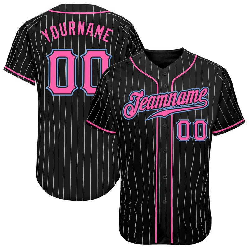 Light Blue Pinstripe Custom Baseball Jersey – Pink Accent Edition