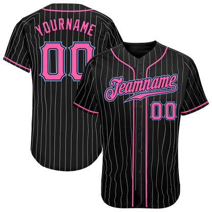 Light Blue Pinstripe Custom Baseball Jersey – Pink Accent Edition