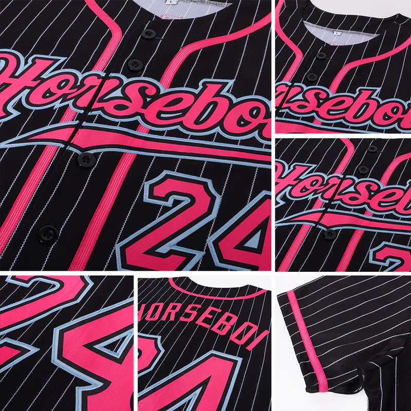 Light Blue Pinstripe Custom Baseball Jersey – Pink Accent Edition
