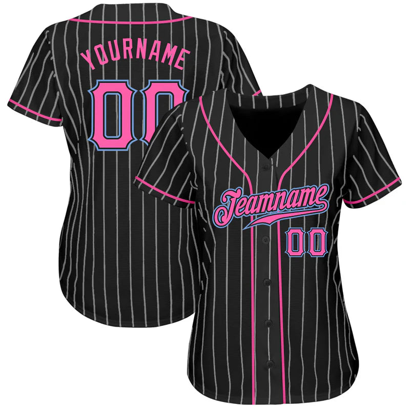 Light Blue Pinstripe Custom Baseball Jersey – Pink Accent Edition