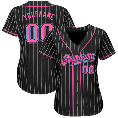 Light Blue Pinstripe Custom Baseball Jersey – Pink Accent Edition