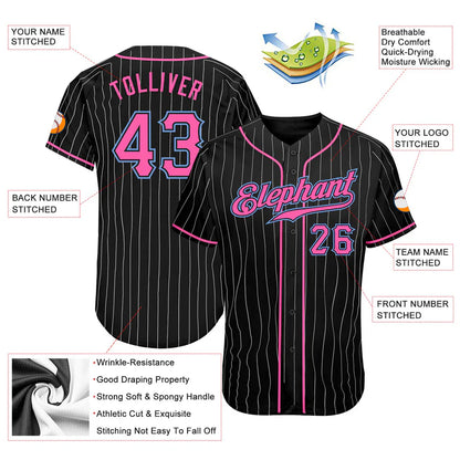 Light Blue Pinstripe Custom Baseball Jersey – Pink Accent Edition