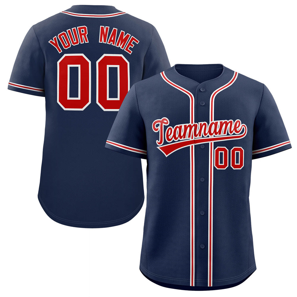Custom Navy Red-White Classic Style Authentic Baseball Jersey 3