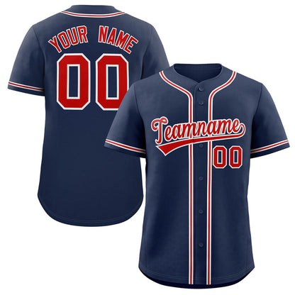 Custom Navy Red-White Classic Style Authentic Baseball Jersey 3