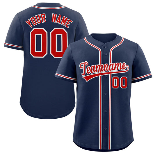 Custom Navy Red-White Classic Style Authentic Baseball Jersey 3