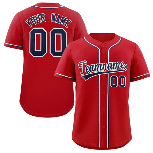 Custom Red Navy-White Classic Style Authentic Baseball Jersey 2