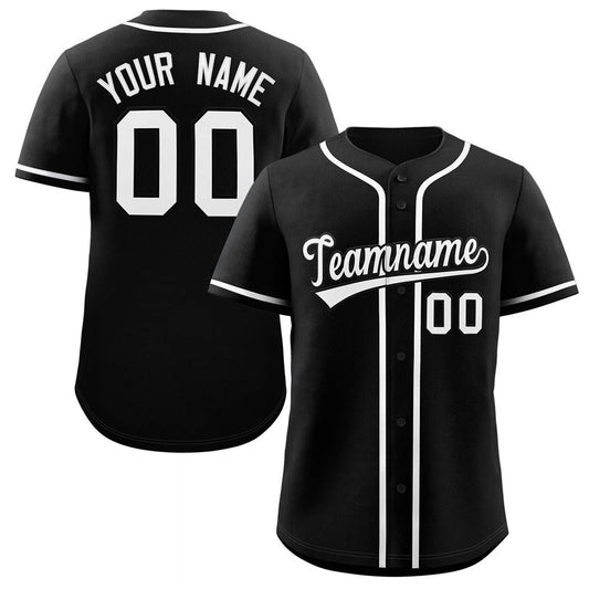 Custom Black White Classic Style Authentic Baseball Jersey 2