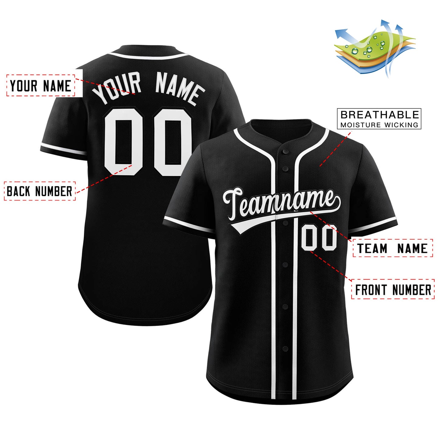 Custom Black White Classic Style Authentic Baseball Jersey 2