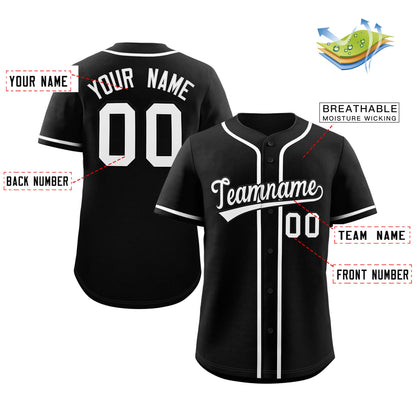 Custom Black White Classic Style Authentic Baseball Jersey 2