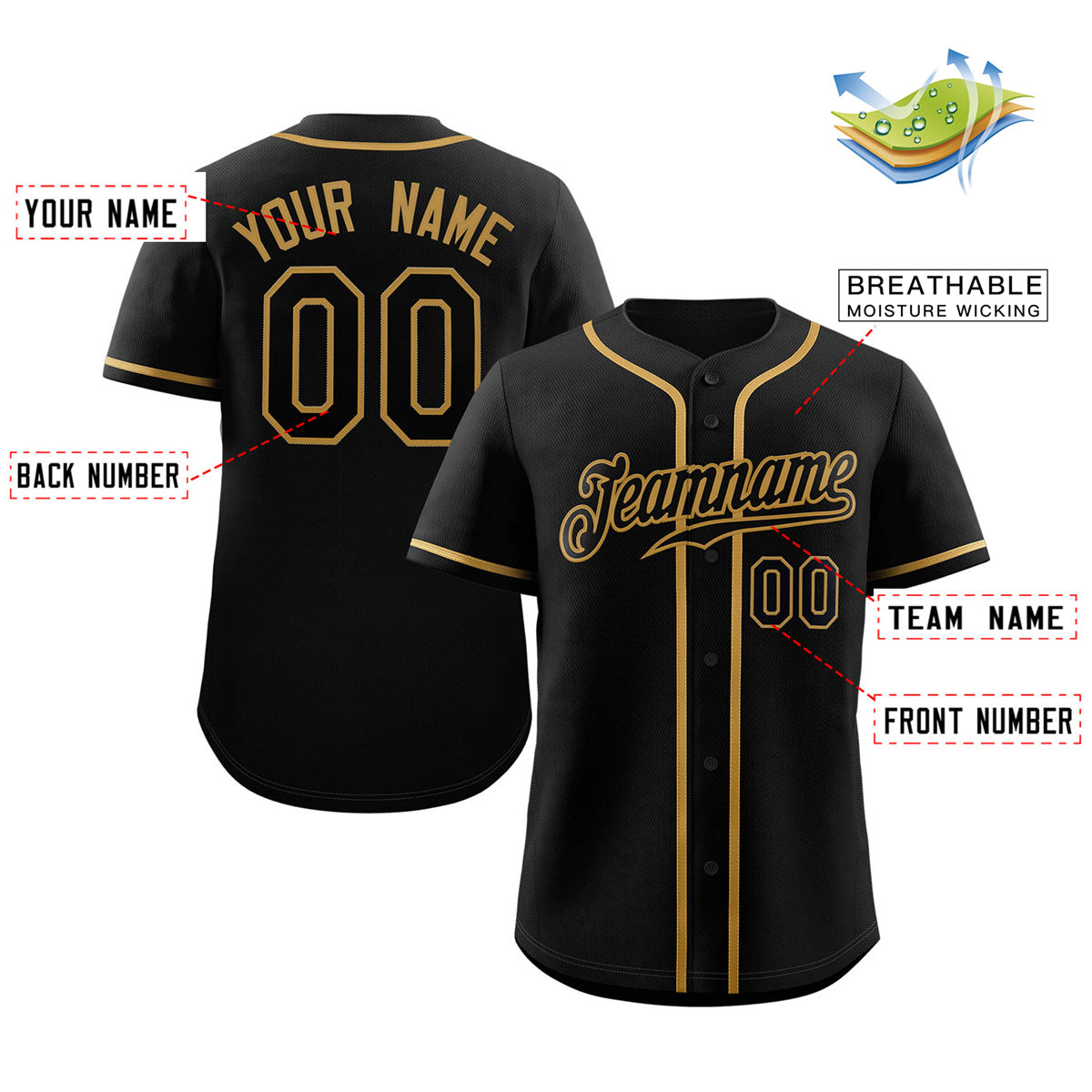 Custom Black Old Gold Classic Style Authentic Baseball Jersey 2