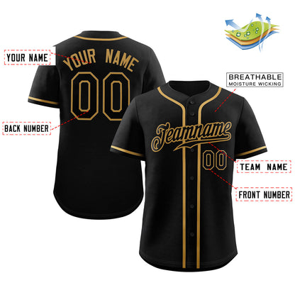 Custom Black Old Gold Classic Style Authentic Baseball Jersey 2