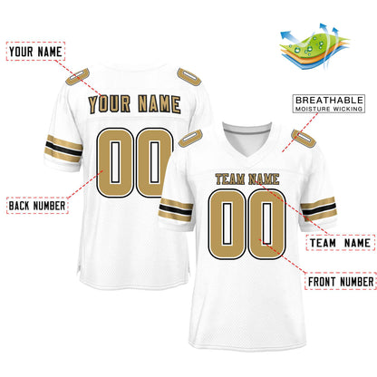 Custom White Old Gold-Black Classic Style Mesh Authentic Football Jersey