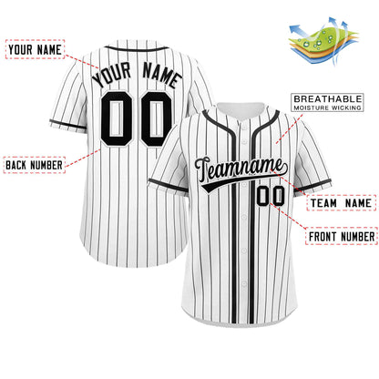 Custom White Black Stripe Fashion Design Full Button Authentic Baseball Jersey