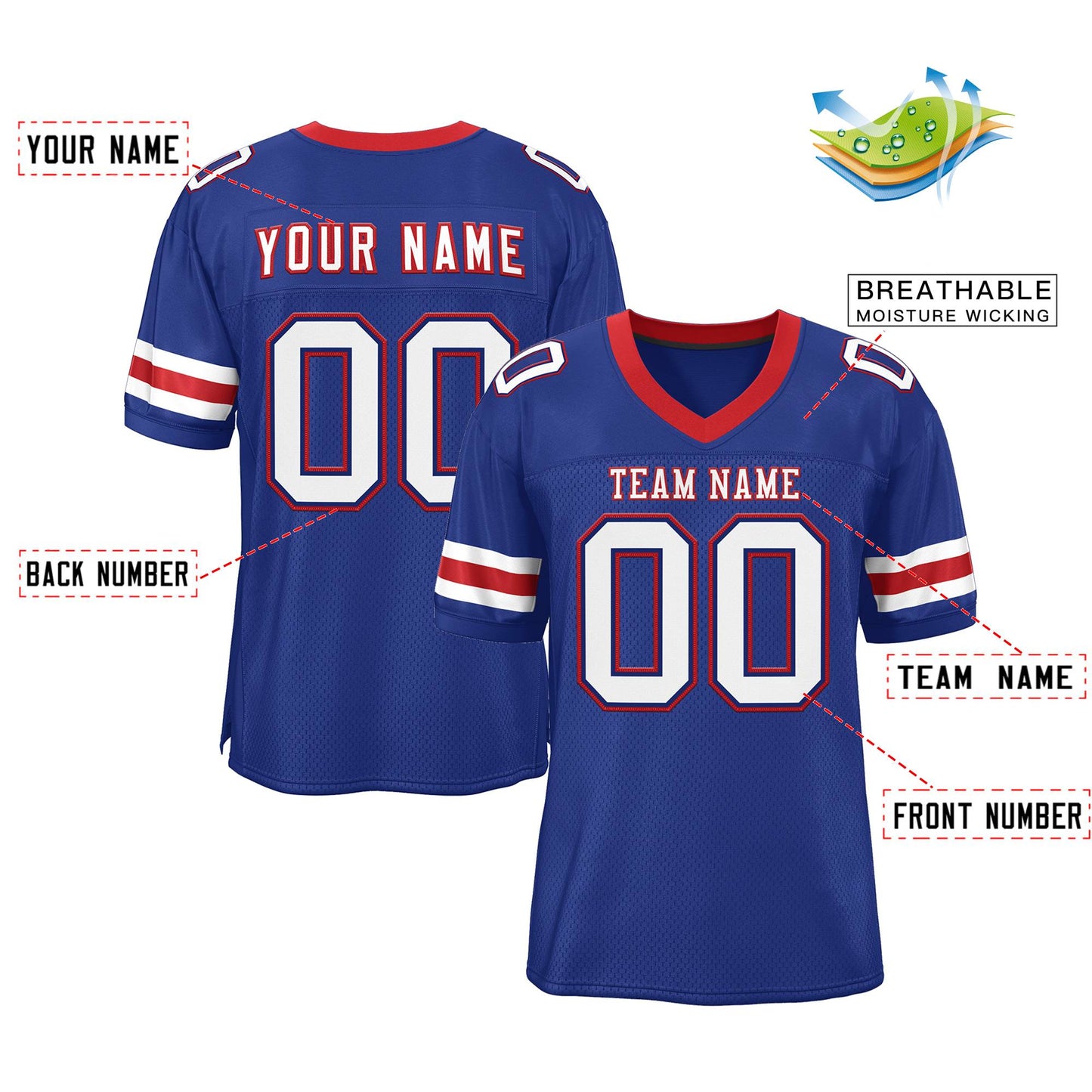 Custom Royal White-Red Classic Style Mesh Authentic Football Jersey 2