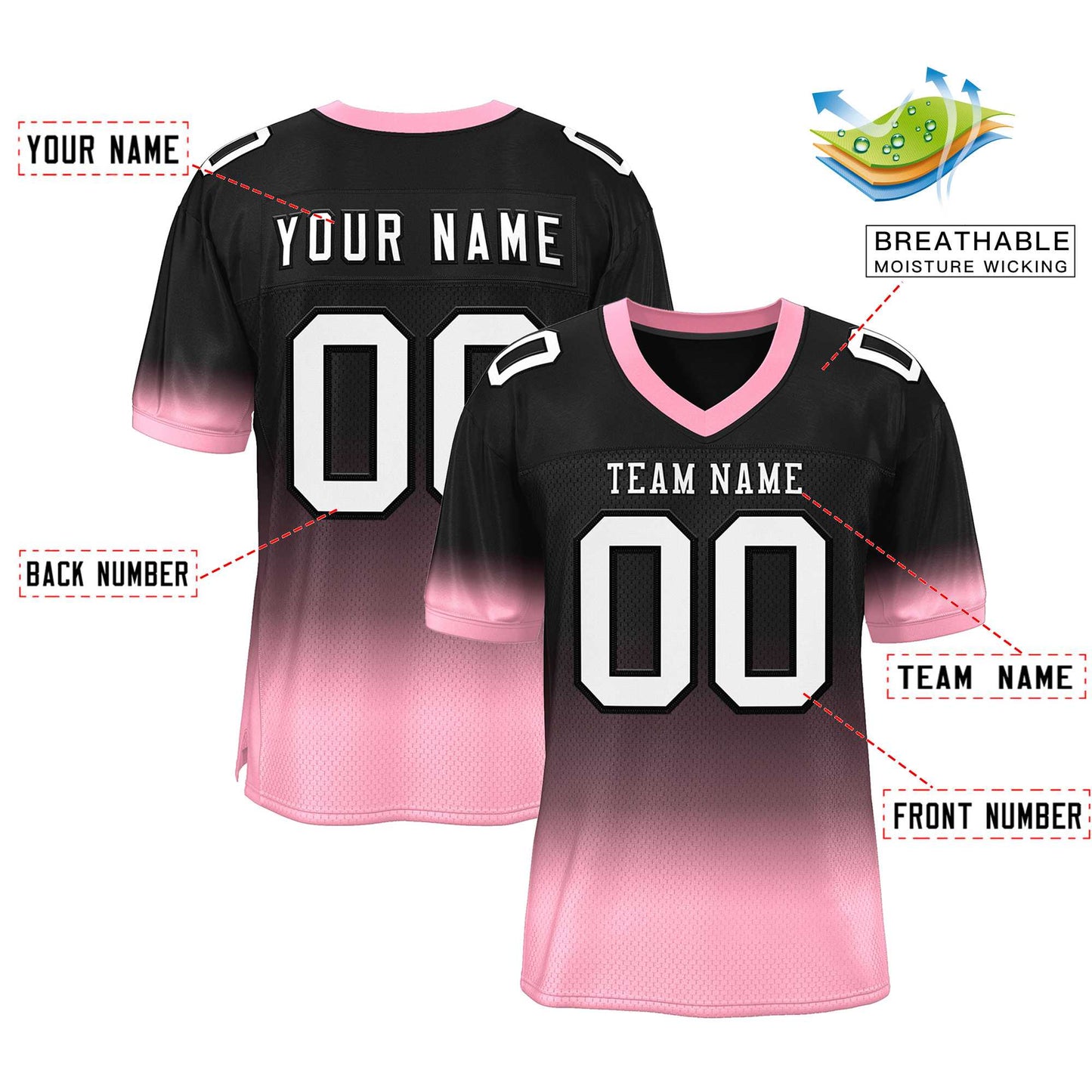 Custom Black Pink-White Classic Style Mesh Authentic Football Jersey