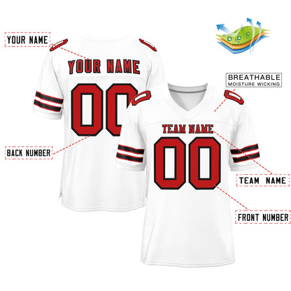 Custom White Red-Black Classic Style Mesh Authentic Football Jersey